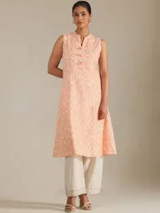 Soch Geometric Printed Mandarin Collar Linen Thread Work A-Line Kurta