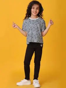 Anthrilo kids Girls Printed Round Neck T-shirt Leggings Clothing Set Set