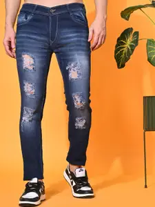 LINARIA Men Cotton Classic Tapered Fit Highly Distressed Heavy Fade Jeans