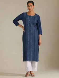 Soch Geometric Printed Denim Straight Kurta