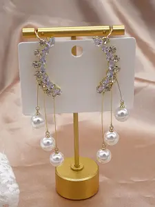 KRENOZ Korean Gold-Plated Stones Studded & Pearls Beaded Contemporary Tasselled Ear Cuff