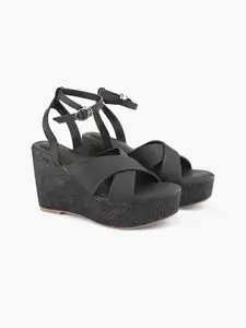 ALL TABS OPEN Women Embellished PU Wedge Sandals with Buckles