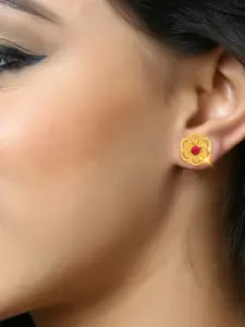 DIVASTRI Gold-Plated Artificial Stones Studded Floral Shaped Studs