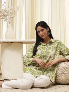 Biba Women Standard Relaxed Fit Spread Collar Floral Printed Cotton Casual Shirt