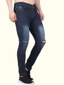 LINARIA Men Classic Mid-Rise Slim Fit Slash Knee Light Fade Jeans