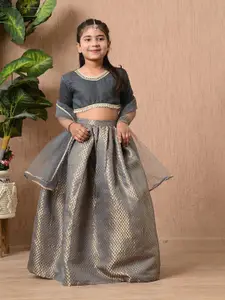 BAESD MoMaa Girls Floral Woven Design V-Neck Ready to Wear Lehenga With Choli & Dupatta