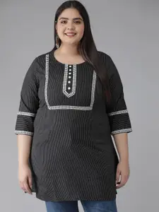 KALINI Women Plus Size Kantha Work Pure Cotton Kantha Work Kurti