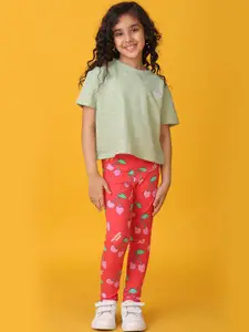 Anthrilo kids Girls Round Neck T-shirt Leggings Clothing Set Set