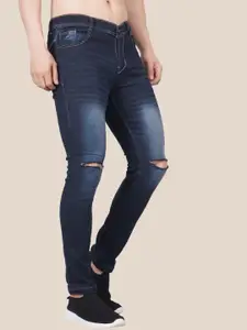 LINARIA Men Classic Slim Fit Slash Knee Heavy Fade  Mid-Rise Jeans