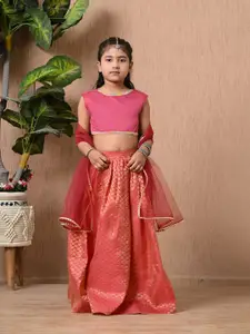 BAESD MoMaa Girls Floral Woven Design V-Neck Ready to Wear Lehenga With Choli & Dupatta