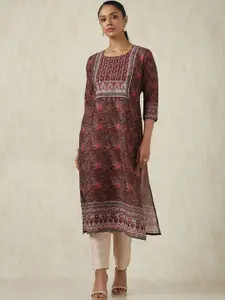 Soch Floral Printed Round Neck Straight Kurta