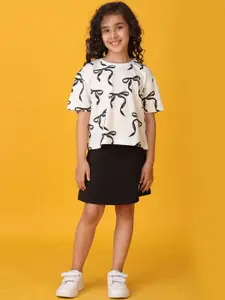 Anthrilo Girls Printed Round Neck T-Shirt With Skirt