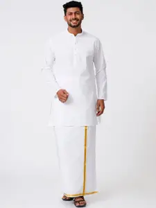 Ramraj Mandarin Collar Pure Cotton Kurta With Veshti