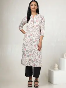 Soch Floral Printed Mandarin Collar Linen Straight Kurta