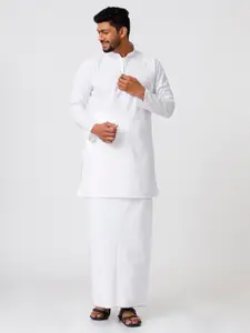 Ramraj Mandarin Collar Pure Cotton Kurta With Veshti