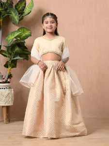 BAESD MoMaa Girls Floral Woven Design V-Neck Ready to Wear Lehenga With Choli & Dupatta