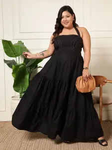 DEEBACO Halter Neck Fit & Flare Maxi Dress