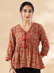 Taavi Women Printed A-Line Kalamkari Short Kurtis