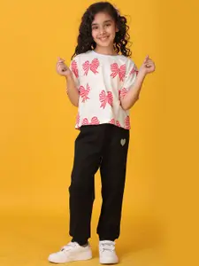 Anthrilo kids Girls Printed Round Neck T-Shirt Jogger Clothing Set Set