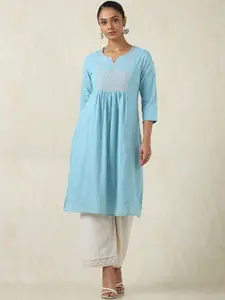 Soch Floral Embroidered Cotton Dobby Straight Kurta