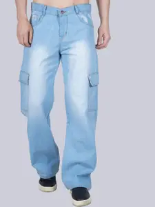 LINARIA Men Cotton Classic Boyfriend Fit Low-Rise Heavy Fade Cargo Styles Jeans