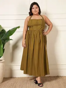 DEEBACO Women Plus Size Halter Neck Fit & Flare Dress