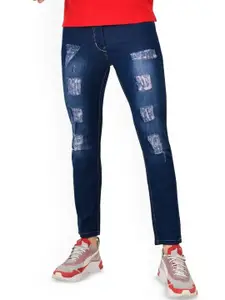 LINARIA Men Classic Cotton Tapered Fit Highly Distressed Light Fade Jeans