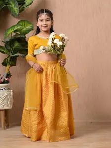 BAESD MoMaa Girls Floral Woven Design V-Neck Ready to Wear Lehenga With Choli & Dupatta