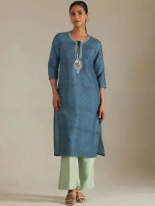 Soch Leheriya Printed Tie-Up Neck Straight Kurta