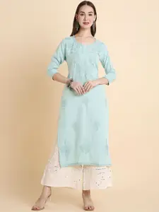 RATAN Floral Embroidered Chikankari Notch Neck Straight Kurta