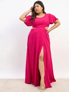 Berrylush Curve Flared Sleeve Cut-Out Slit Maxi Plus Size Dress
