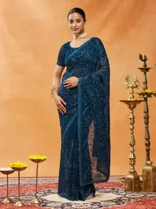 kasee Woven Design Embroidered Pure Georgette Saree