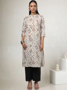 Soch Floral Printed Mandarin Collar Linen Straight Kurta