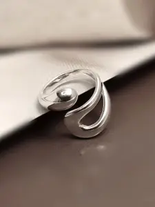 LeCalla 925 Sterling Silver Plated Chunky Teardrop Open Adjustable Waterdrop Finger Ring