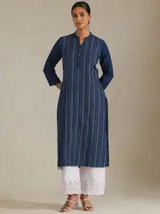 Soch Geometric Printed Mandarin Collar Denim Straight Kurta