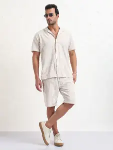 SHOWOFF Striped Printed Shirt Collar Shirt With Shorts