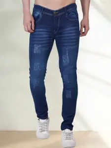 LINARIA Men Classic Mildly Distressed Heavy Fade Slim Fit Mid-Rise Jeans