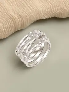LeCalla 925 Sterling Silver-Plated Overlapping Hammered Textured Finger Ring