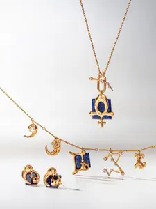 Outhouse 22K Gold-Plated Lapis Lazuli Studded Square Shaped Studs