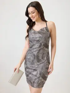 Globus Cowl Neck Strappy Sleeves Stylized Back Sequinned Mini Bodycon Party Dress