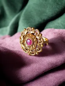 Pihtara Jewels Gold-Plated Artificial Stones Studded Finger Ring