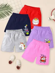 YK Girls Pack of 5 Printed Mid-Rise Shorts