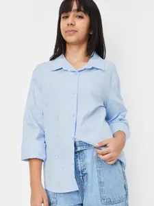 max Girls Relaxed Fit Spread Collar Solid Cotton Casual Shirt