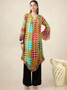 Soch Geometric Printed Bell Sleeves V-Neck Beads And Stones A-Line Kurta