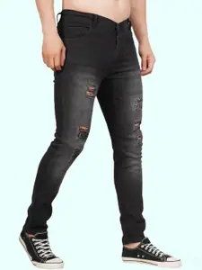 LINARIA Men Cotton Low-Rise Light Fade Highly Distressed Classic Slim Fit Jeans