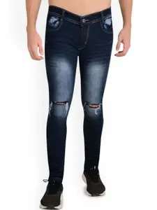 LINARIA Men Classic Slim Fit Slash Knee Heavy Fade Mid-Rise Jeans