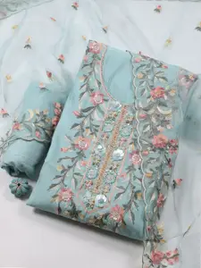 Meena Bazaar Floral Beads and Stones Embroidered Art Silk Unstitched Dress Material