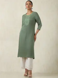 Soch Floral Yoke Design Round Neck Embroidered Cotton Straight Kurta