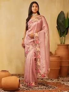 kasee Solid Embroidered Organza Saree