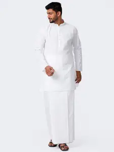 Ramraj Mandarin Collar Pure Cotton Kurta With Veshti